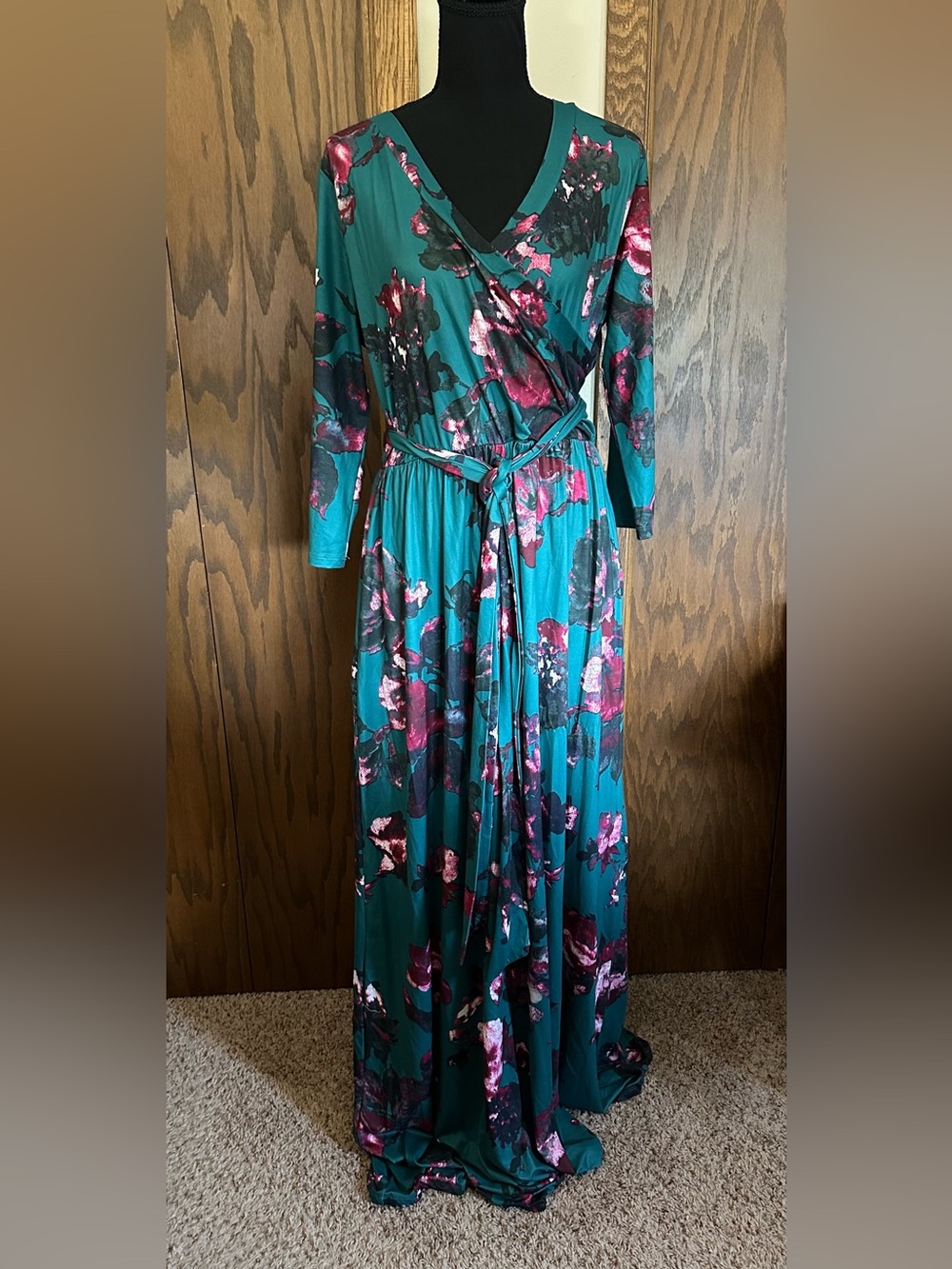 NWT Hazel Blues Teal Floral Wrap Maxi Dress 1X Tall